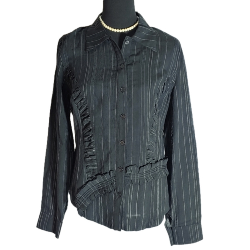 NWT ANIMALE Ladies Black QUILL Striped Button Down Top / Dress Shirt